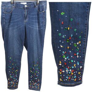 LANE Bryant PLUS 18 Embellished Gemstone Mid Rise Skinny Super Stretch Jeans
